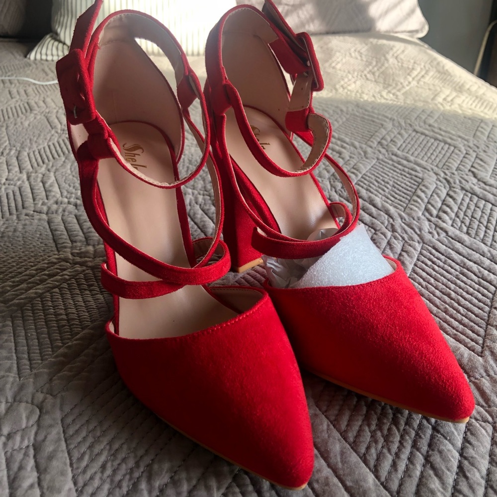 Red Suede shein pointed heels
